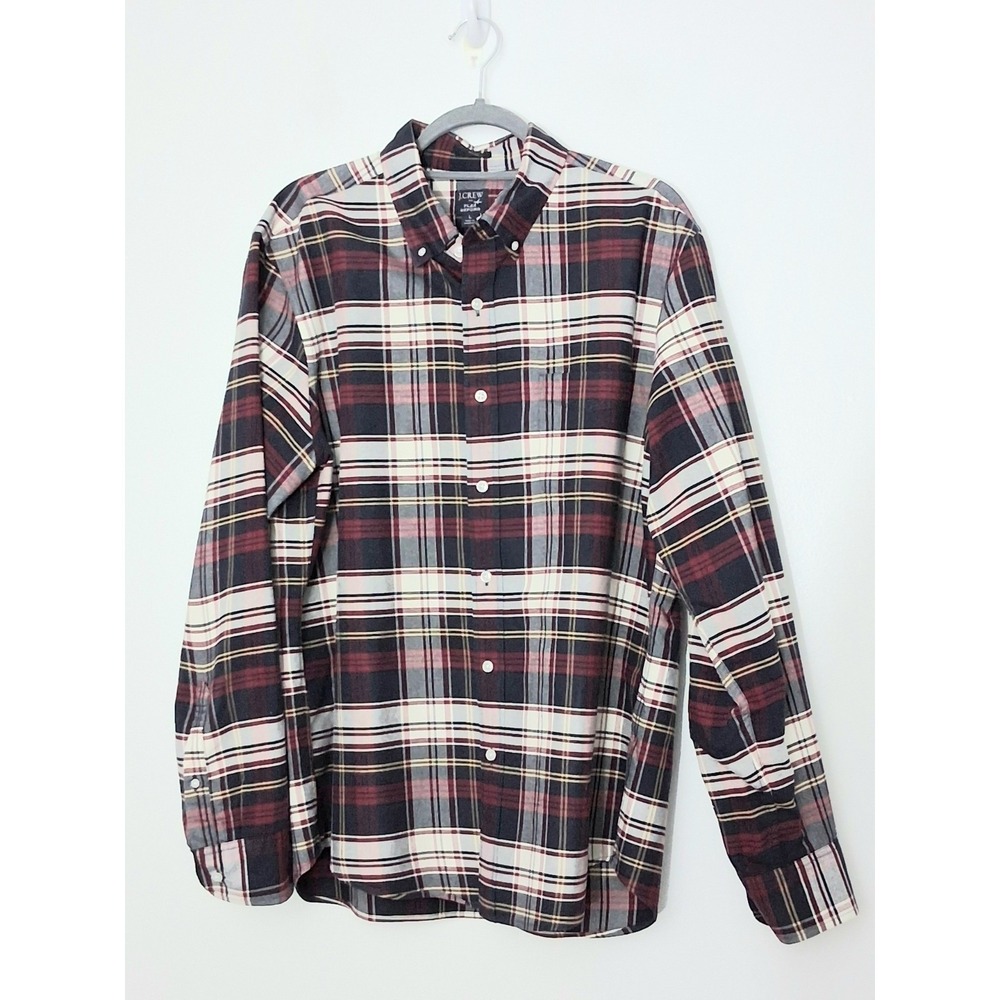 J Crew Shirt Mens Large Slim Flex Oxford Red & Blue Plaid Button Down Pre-owned